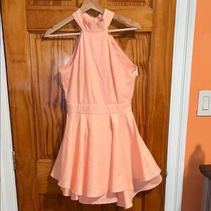 Pink Sleeveless Halter Fit and Flare Dress